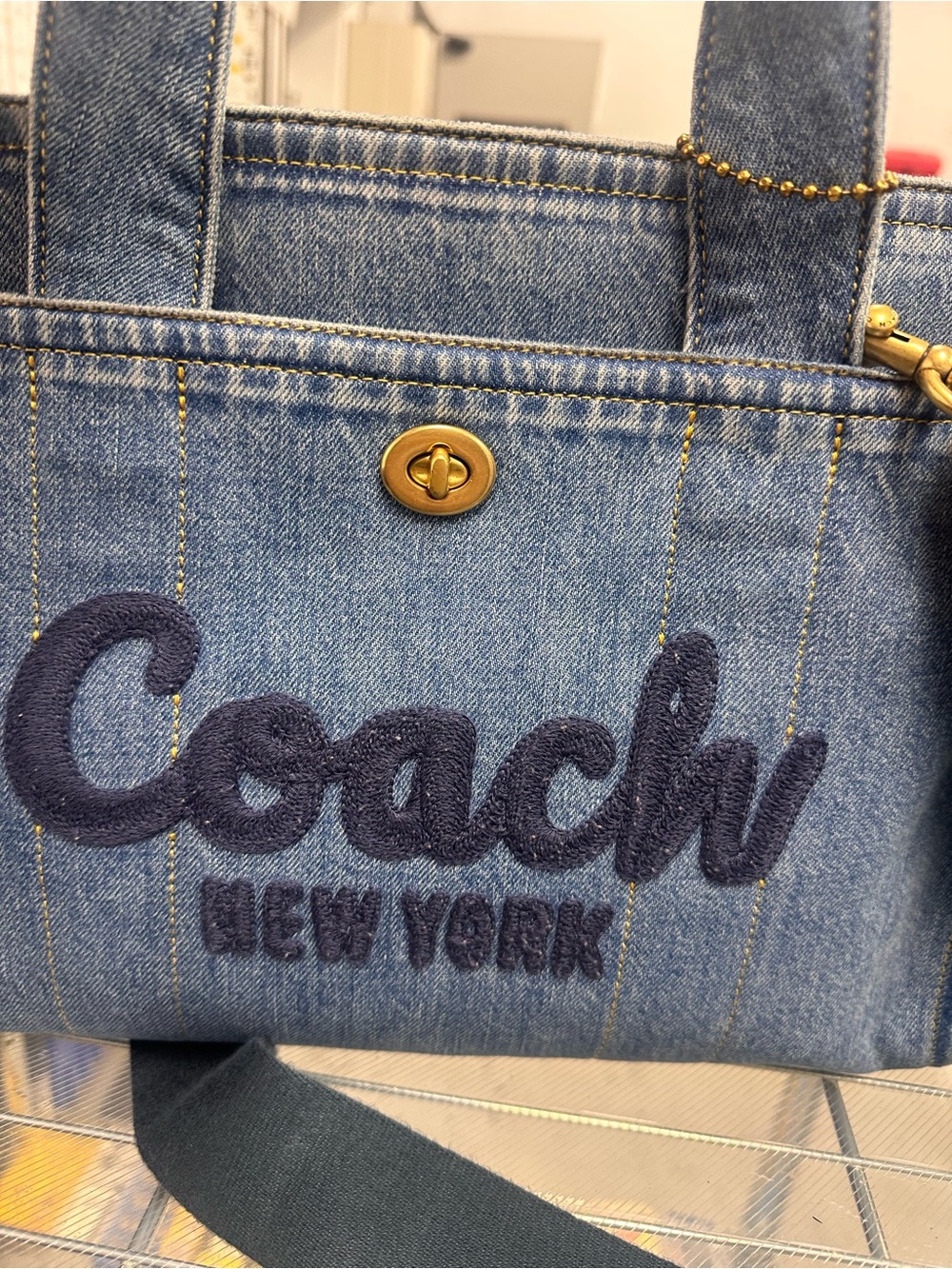 Coach Denim Tote in Blue with Brown Leather Tag - Picture 6 of 7